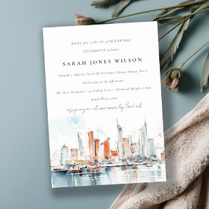 Invitation Chic Miami Floride Skyline Aquarelle Anniversaire