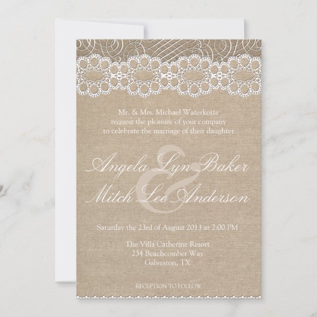 Invitation chic minable de toile de jute et de (Devant)