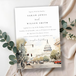 Invitation Chic Minimal Washington DC, USA Watercolor Mariage
