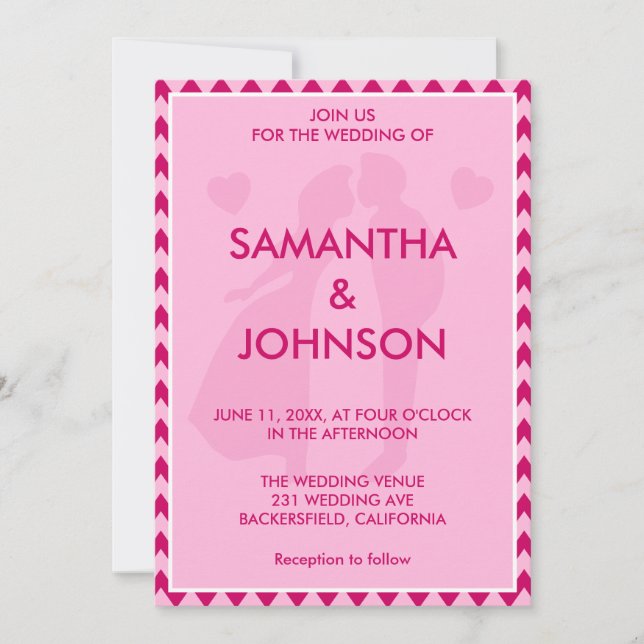 Invitation Chic Minimalist Blush Pink Chevron Wedding (Devant)