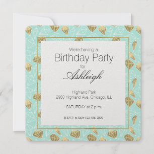 Invitation Chic Mint et Diamants d'or Anniversaire