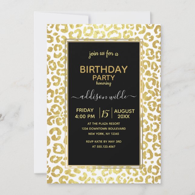 Invitation Chic Modern Gold White Leopard Jaguar Cheetah (Devant)