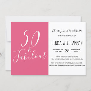 Invitation Chic Moderne 50 Fabuleux Hot Pink 50e anniversaire