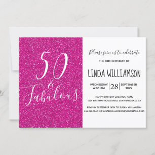 Invitation Chic Moderne 50 Fabuleux Parties scintillant rose 