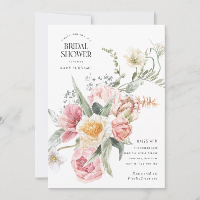 Invitation Chic Moderne Aquarelle Fleurs jardin thème (Devant)