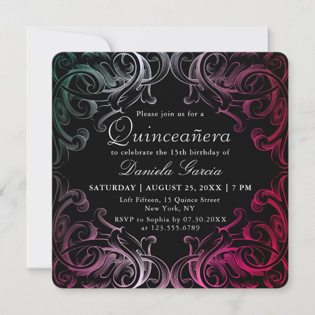 Invitation Chic moderne baroque 15e anniversaire Quiceanera (Devant)