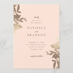 Invitation Chic Moderne Botanique Faux Or Blush Rose