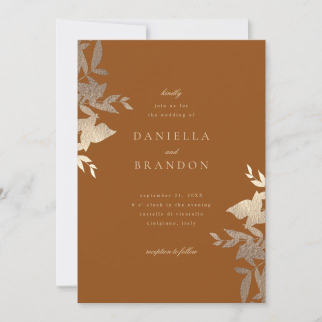 Invitation Chic moderne Botanique Faux Or rouille Brown Maria (Devant)