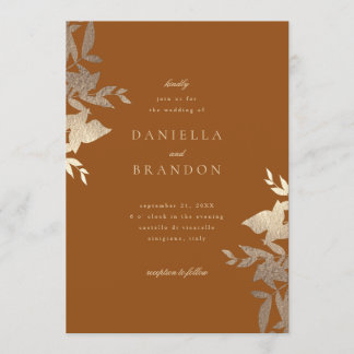 Invitation Chic moderne Botanique Faux Or rouille Brown Maria