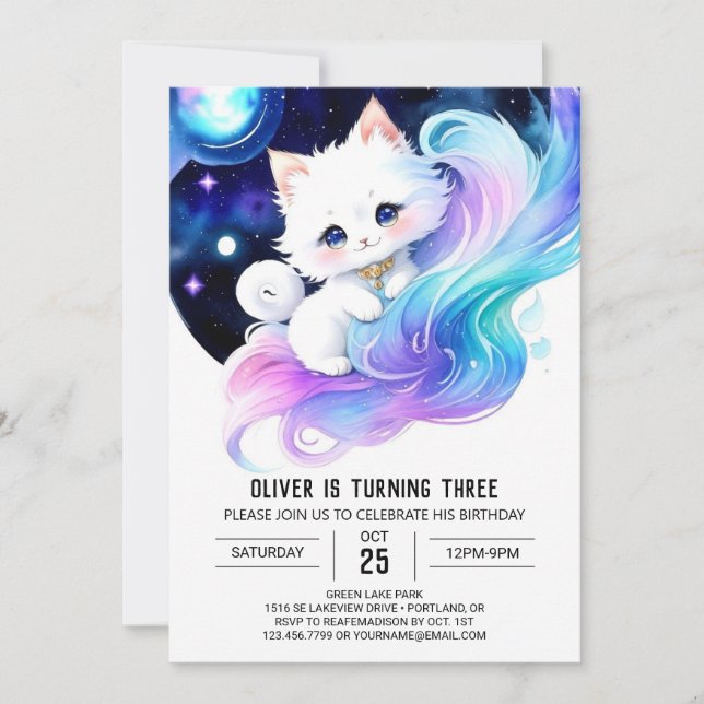 Invitation Chic Moderne Kitten Anniversaire (Devant)