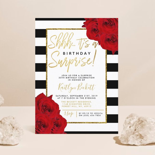 Invitation Chic Moderne Luxe Shhh... Fête d'anniversaire surp (Créateur téléchargé)