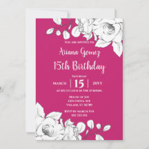Chic Moderne Magenta Blanc Floral 15e anniversaire