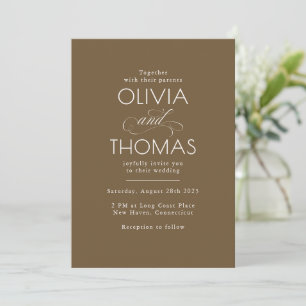 Invitation Chic moderne minimaliste typographie Mariage Brown