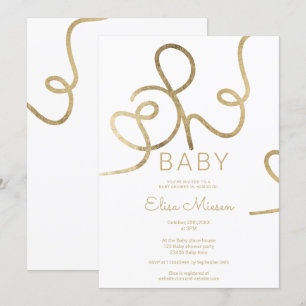 Invitation Chic moderne or blanc calligraphie Oh baby shower