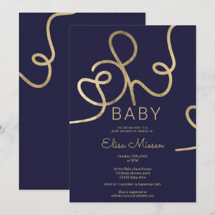 Invitation Chic moderne or marine calligraphie Oh baby shower