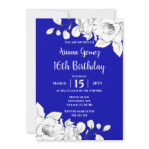 Chic Moderne Royal Bleu Blanc Floral 16e anniversa