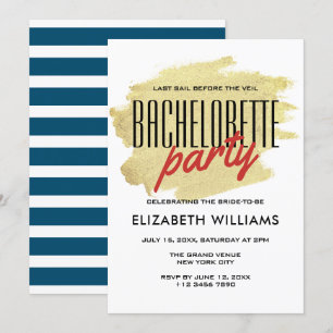 Invitation Chic moderne Rustic Gold Blue Bachelorette Party
