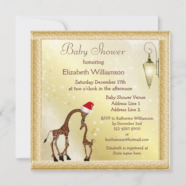 Invitation Chic Mom & Baby Giraffe Baby shower de Noël (Devant)
