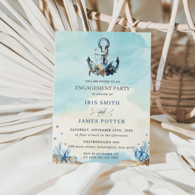 Invitation Chic Nautical Ancre Beach Modern Engagement Party (Créateur téléchargé)