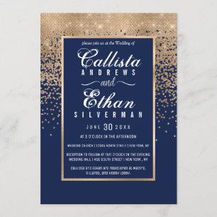 Invitation Chic Navy Blue Gold Parties scintillant Confetti M
