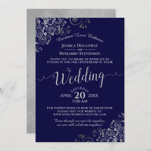 Invitation Chic Navy Blue & Grey Virtual Mariage Livestream