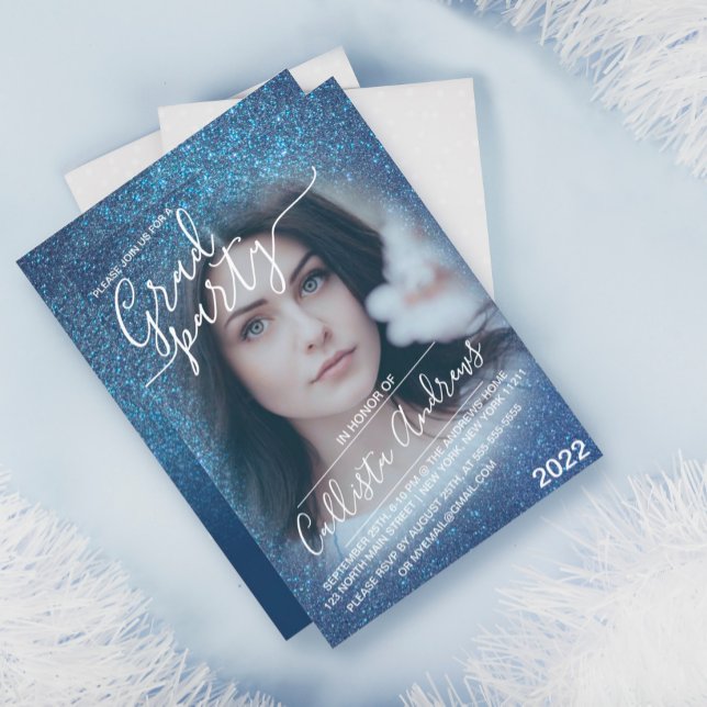 Invitation Chic Navy Blue Parties scintillant Ombre Photo Gra (Créateur téléchargé)