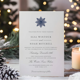 Invitation Chic Navy Blue Snowflake Hiver Mariage officiel