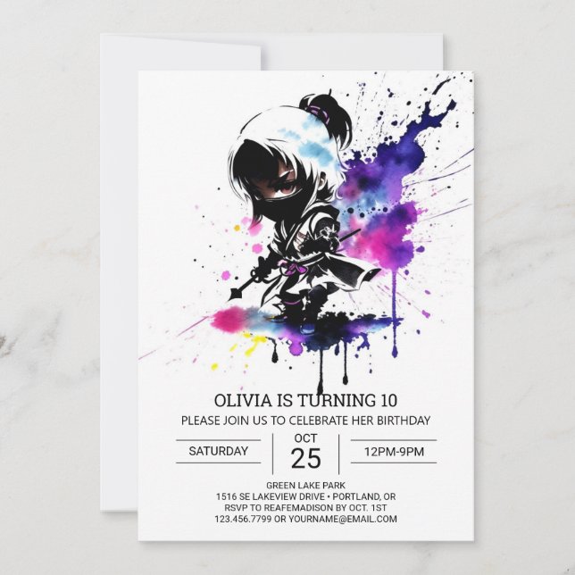 Invitation Chic Ninja Custom Girl Anniversaire (Devant)