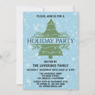 Invitation Chic Noël Arbre Fête Fête de neige flocons Bleu