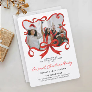 Invitation Chic Noël Photo Ruban Rouge Calligraphie Script