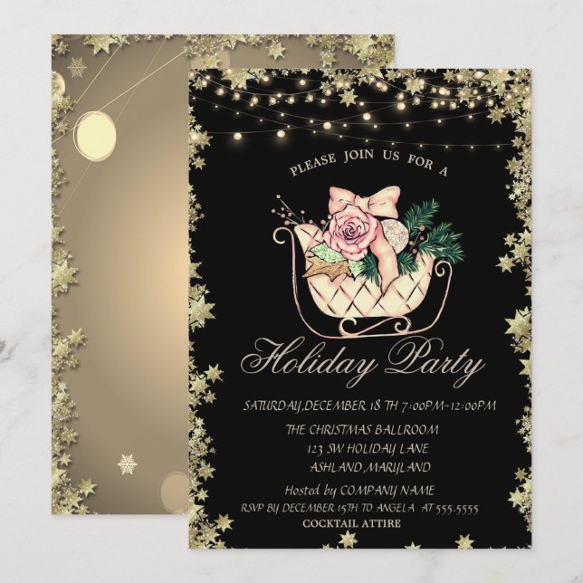 Invitation Chic Noël Sleigh Stars Holiday (Devant / Derrière)