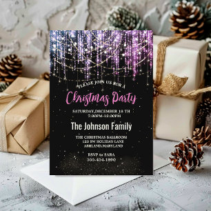 Invitation Chic noir argent rose lumières de vacances Noël
