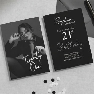Invitation Chic Noir & Blanc Moderne 21e Anniversaire Photo