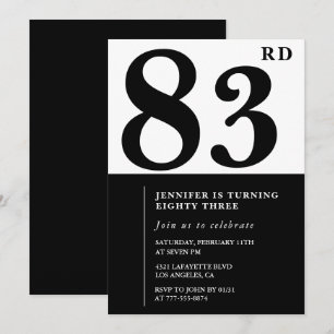 Invitation Chic noir blanc pour son 83e anniversaire