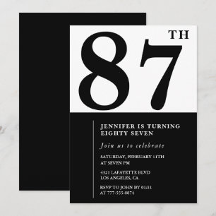 Invitation Chic Noir Blanc pour son 87e anniversaire