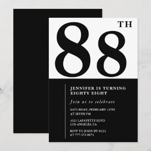 Invitation Chic Noir Blanc pour son 88ème anniversaire