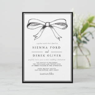 Invitation Chic noir élégant Mariage main tiré Bow