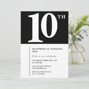 Invitation chic noir et blanc pour 10 ans