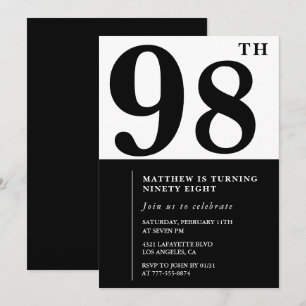 Invitation chic noir et blanc pour 98e anniversair