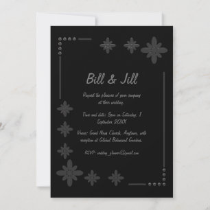 Invitation Chic noir floral Mariage cadre argent