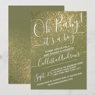 Invitation Chic Olive Green Parties scintillant Parkly Baby s