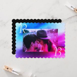 Invitation Chic Ombre violet et Mariage photo bleu