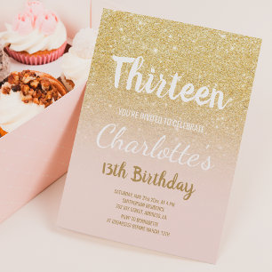 Invitation Chic or brillant ombré doré écriture treize Annive