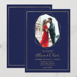 Invitation Chic or cadre terrarium marine bleu photo mariage