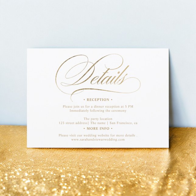 Invitation Chic or calligraphie chic détails mariage (Chic gold calligraphy chic details wedding invitation)