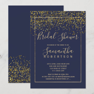 Invitation Chic or confetti marine script bleu douche nuptial