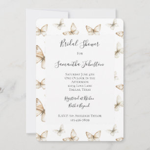 Invitation Chic Or Crème Blanc Papillons Enterrement de Vie d