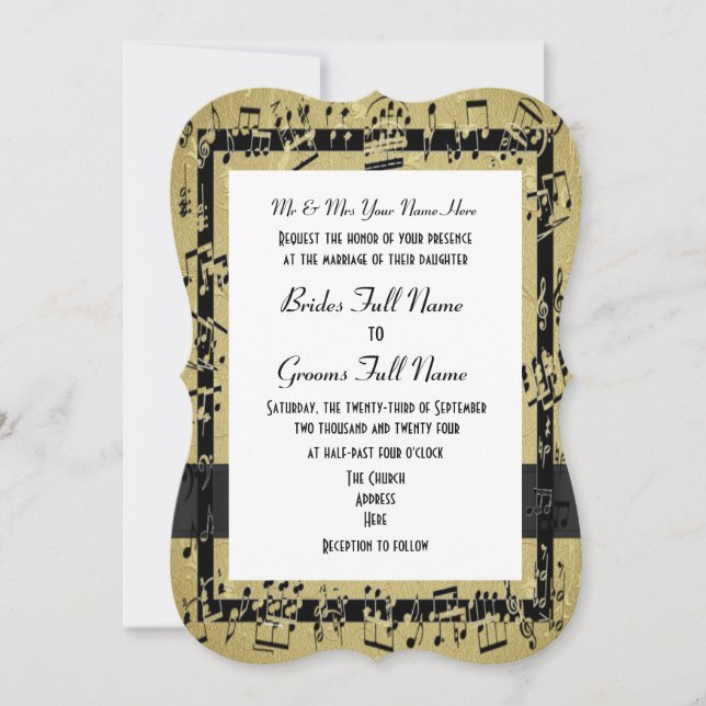Invitation Chic or élégant feuille de musique mariage (Devant)