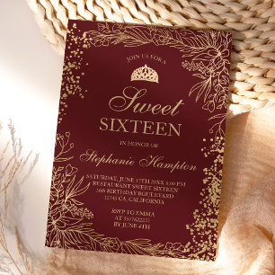 Invitation Chic or floral bordeaux Tiara chic Sweet 16