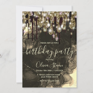Invitation Chic or noir gouttes parties scintillant monogramm